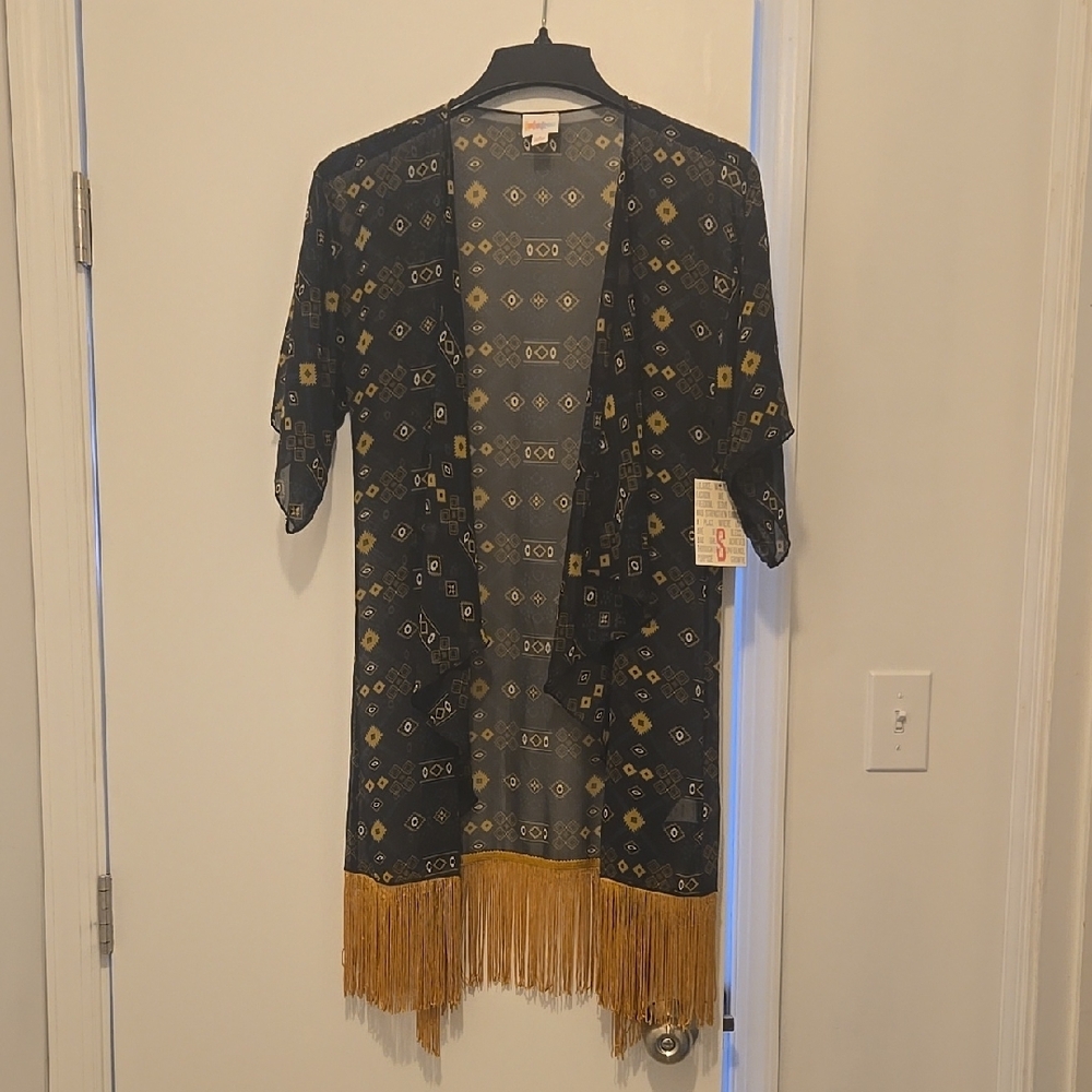 New With Tags Lula Row Blue and Gold Kimono with Fringe